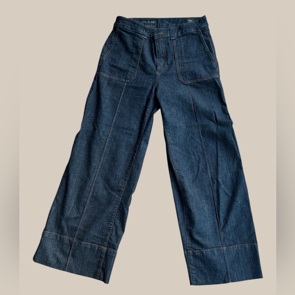 Zara Dark Blue Wide-Leg Denim Pants